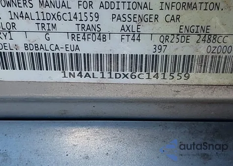 2006 Nissan Altima 2.5 S from USA, damaged, VIN 1N4AL11DX6C141559